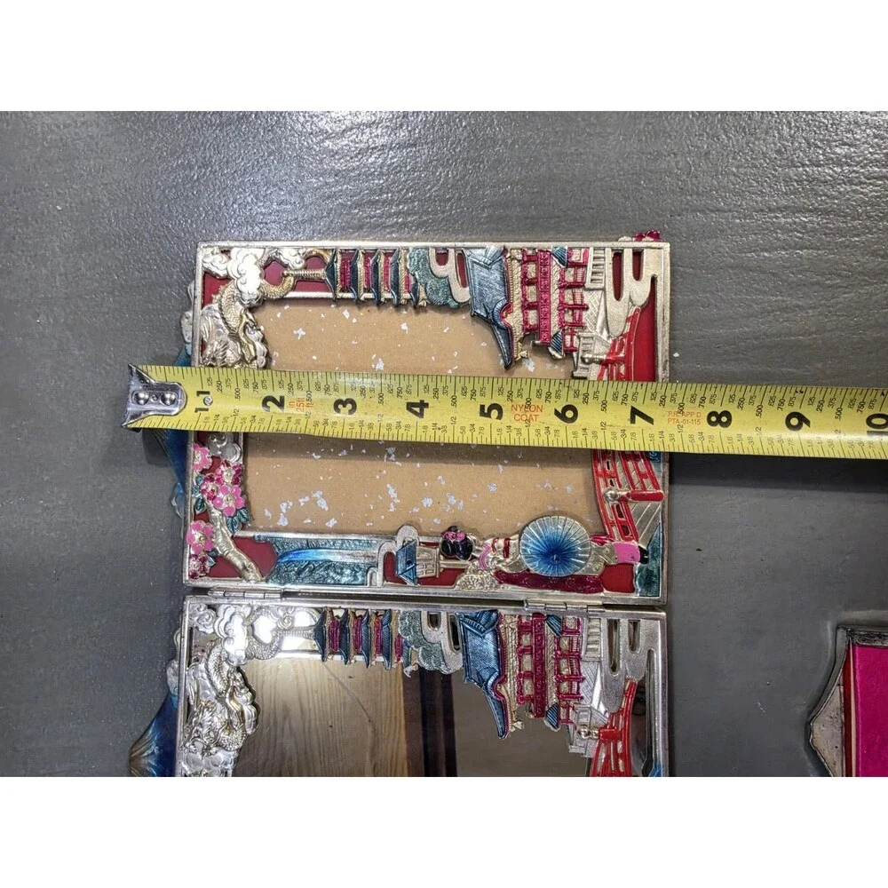Vintage Japanese Triptych Photo Frame Set And Mirror